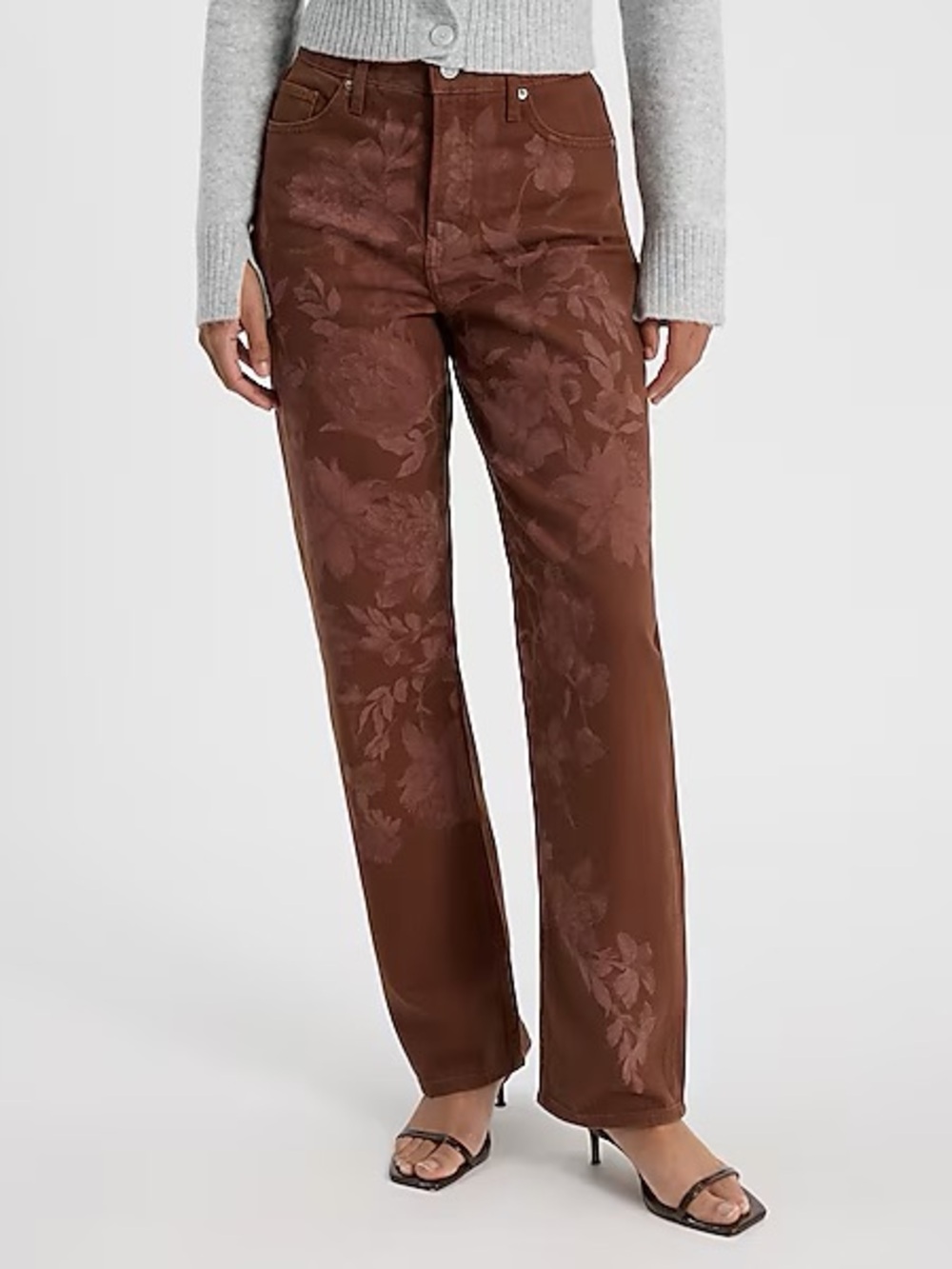 Express Brown Floral Straight-Leg Pants